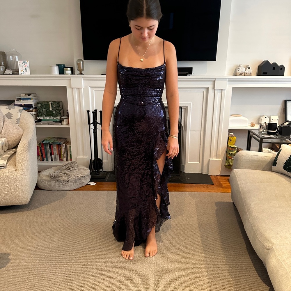 Elegant Navy Sequin Evening Dress